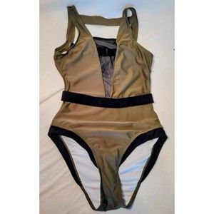 Cupshe Woman Swimwear Size Medium Color Gray/Brown with Exposed Back